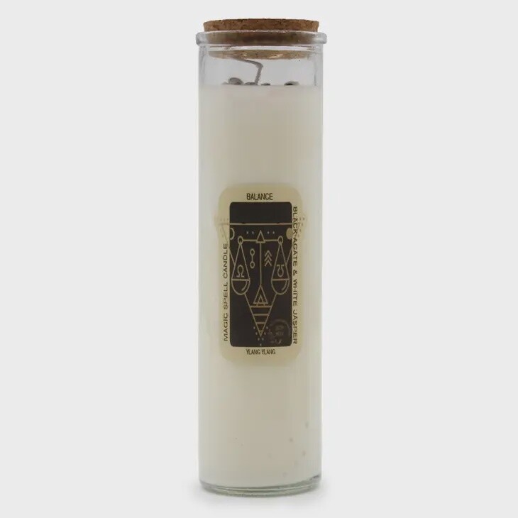 Magic Spell Candle, Type: Balance - Ylang Ylang / Black Agate + White Jade
