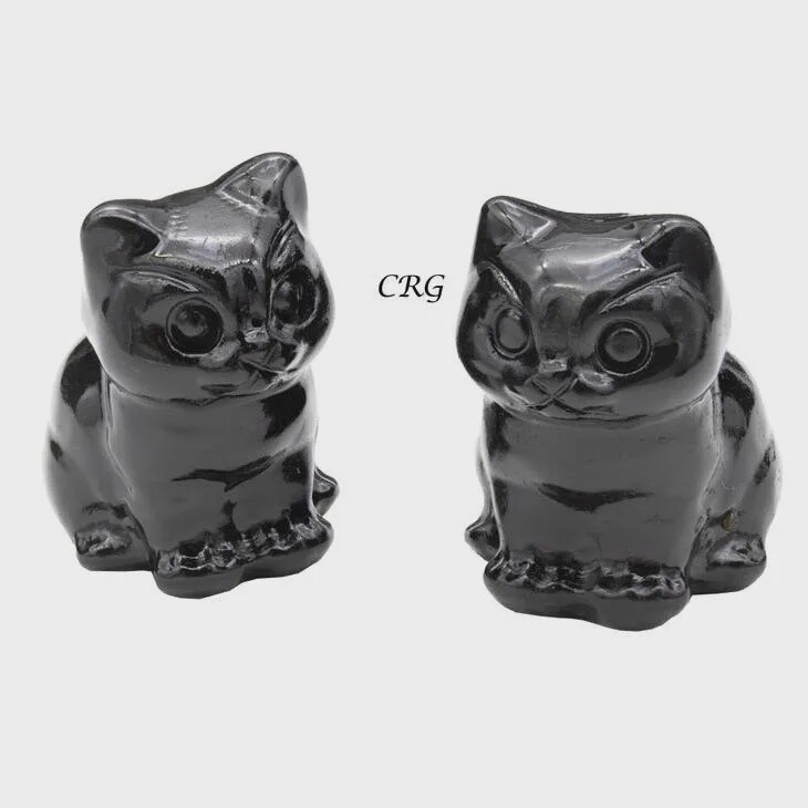 Purrfectly Carved Black Obsidian Cat
