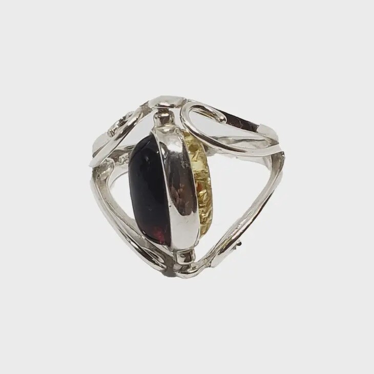 Multi-Color Amber Sterling Silver Reversible Ring