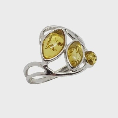 Citrine Amber Triple Stone Sterling Silver Ring