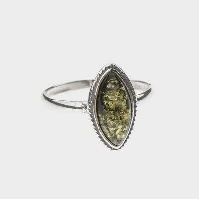 Green Amber Marquis Sterling Silver Ring