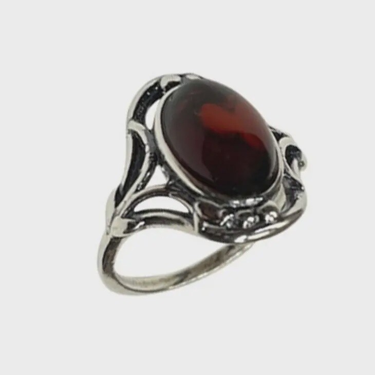 Cherry Amber Sterling Silver Ring