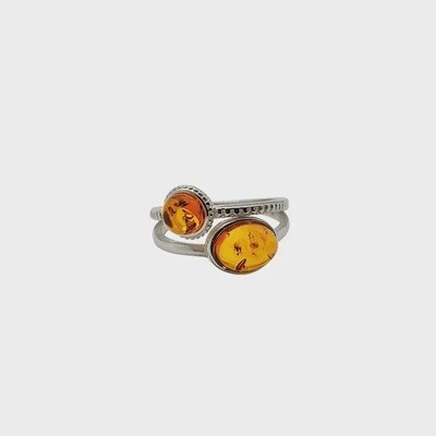 Cognac Amber Double Sterling Silver Ring