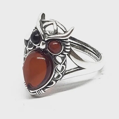 Cherry Owl Sterling Silver Adjustable Ring