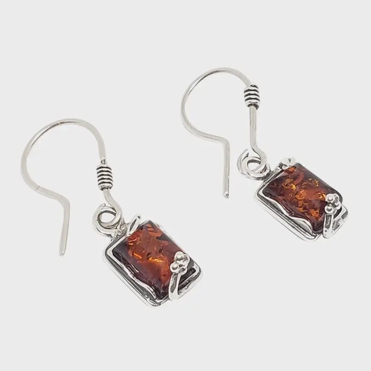 Cognac Baltic Amber Rectangle Hook Earrings Amber Jewelry