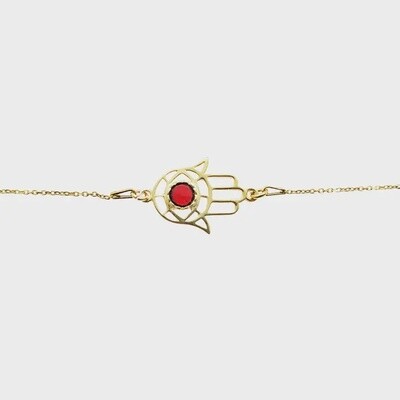 Cherry Amber Gold-Plated Silver Hamsa Necklace