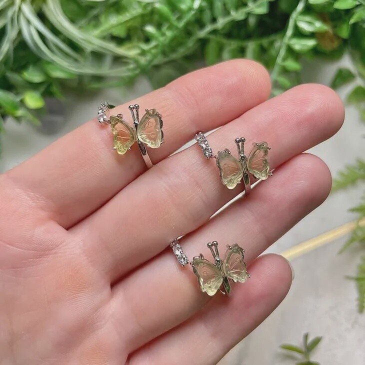 Adjustable Yellow Fluorite Butterfly Ring
