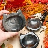 Silver Sheen Obsidian Cat Shaped Dish