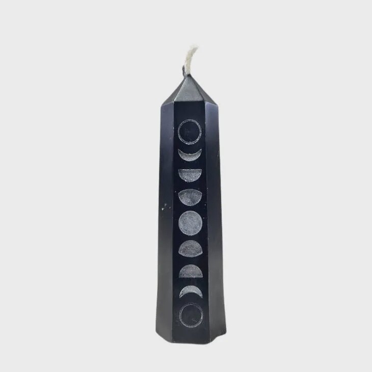 Moon Phase Black Crystal Tower Beeswax Candle