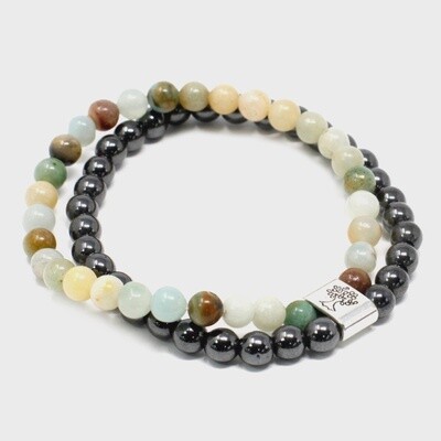 6mm Amazonite and Magnetic Gemstone Bead Bracelet