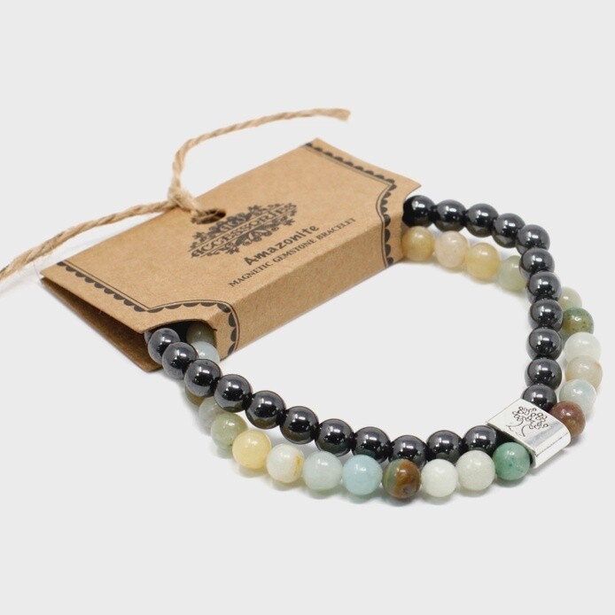 6mm Amazonite and Magnetic Gemstone Bead Bracelet
