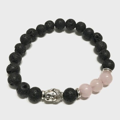 Lava Stone and Rose Quartz Buddha Bead Bracelet