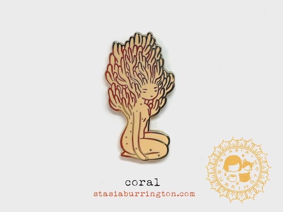 Mushroom Girl (Coral) Enamel Pin