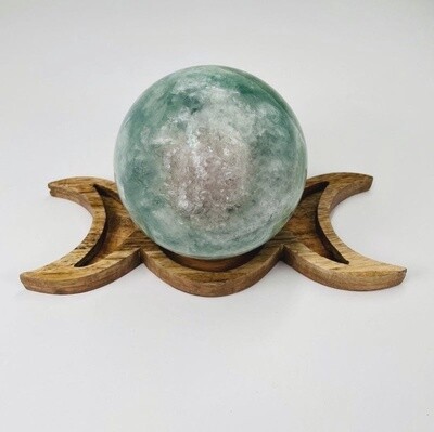 Moon Phase Mango Wood Tray and Sphere Stand