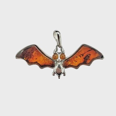 Bat Cognac Amber Sterling Silver Pendant (pendant only)