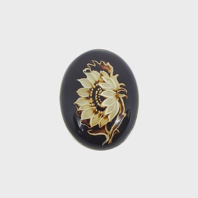 Amber Cameo Sunflower Adjustable Ring