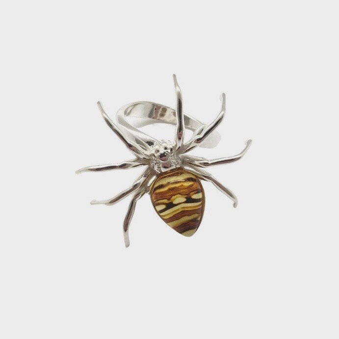 Cameo Amber Sterling Silver Spider Adjustable Ring