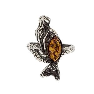 Cognac Amber Mermaid Adjustable Ring