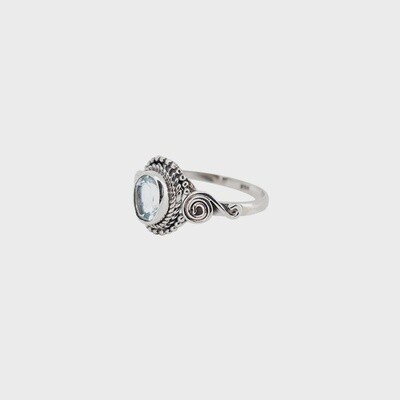 Faceted Oval Blue Topaz Sterling Silver Ring