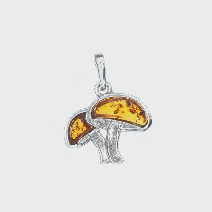 Cognac  Amber Sterling Silver Mushroom Pendant (pendant only)