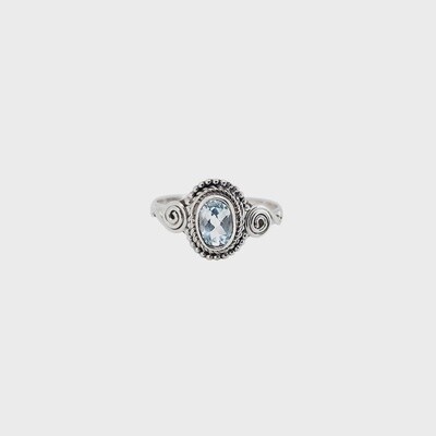 Faceted Oval Blue Topaz Sterling Silver Ring