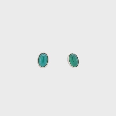 Green Onyx Oval Stud Silver Earrings