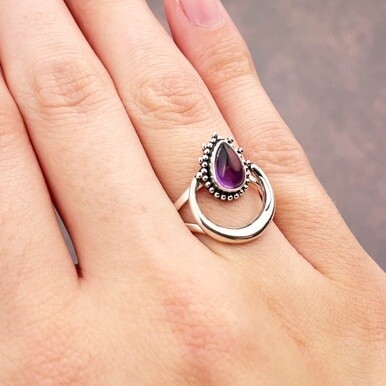 Amethyst Halo Ring