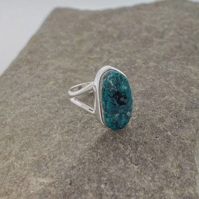 Dioptase Crystal Sterling Silver Ring