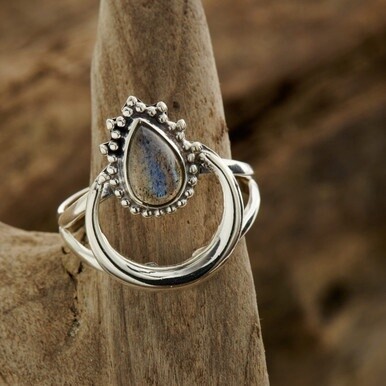 Labradorite Halo Ring