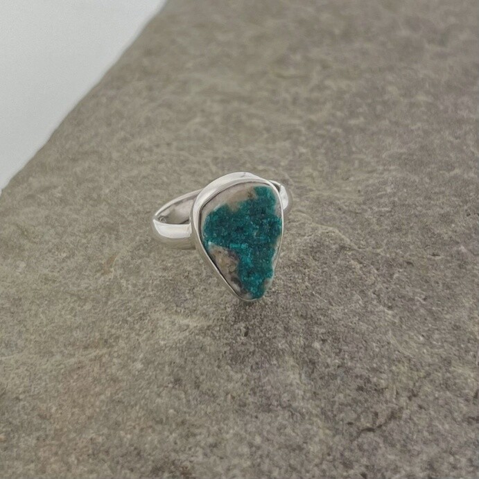 Dioptase Crystal Sterling Silver Ring