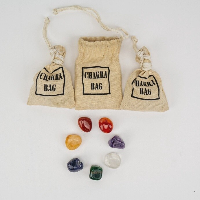 Gemstone Chakra Pouch 7 Chakra Tumbled Stones &amp; bag