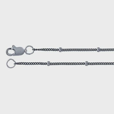 16in Sterling Silver Black Oxidized 1mm Curb Chain with 1.9mm Bright-Finished Roundel Bead Accents