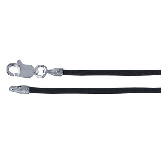 16in Black Leather 1.5mm Cord Necklace with Rhodium-Plated Sterling Silver Clasp