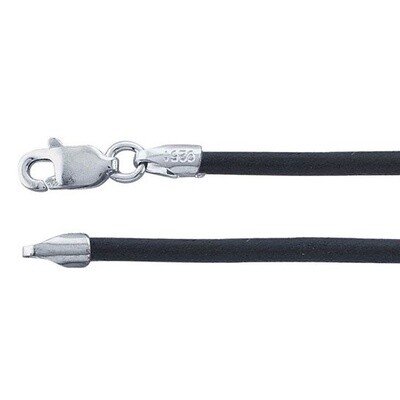 20in Black Leather 2mm Cord Necklace with Rhodium-Plated Sterling Silver Clasp