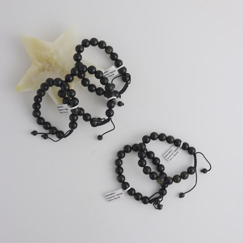 10mm Gold Sheen Obsidian Beaded String Bracelet