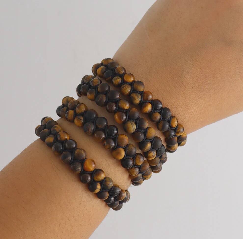 6mm Double Row Tiger Eye Beaded String Bracelet