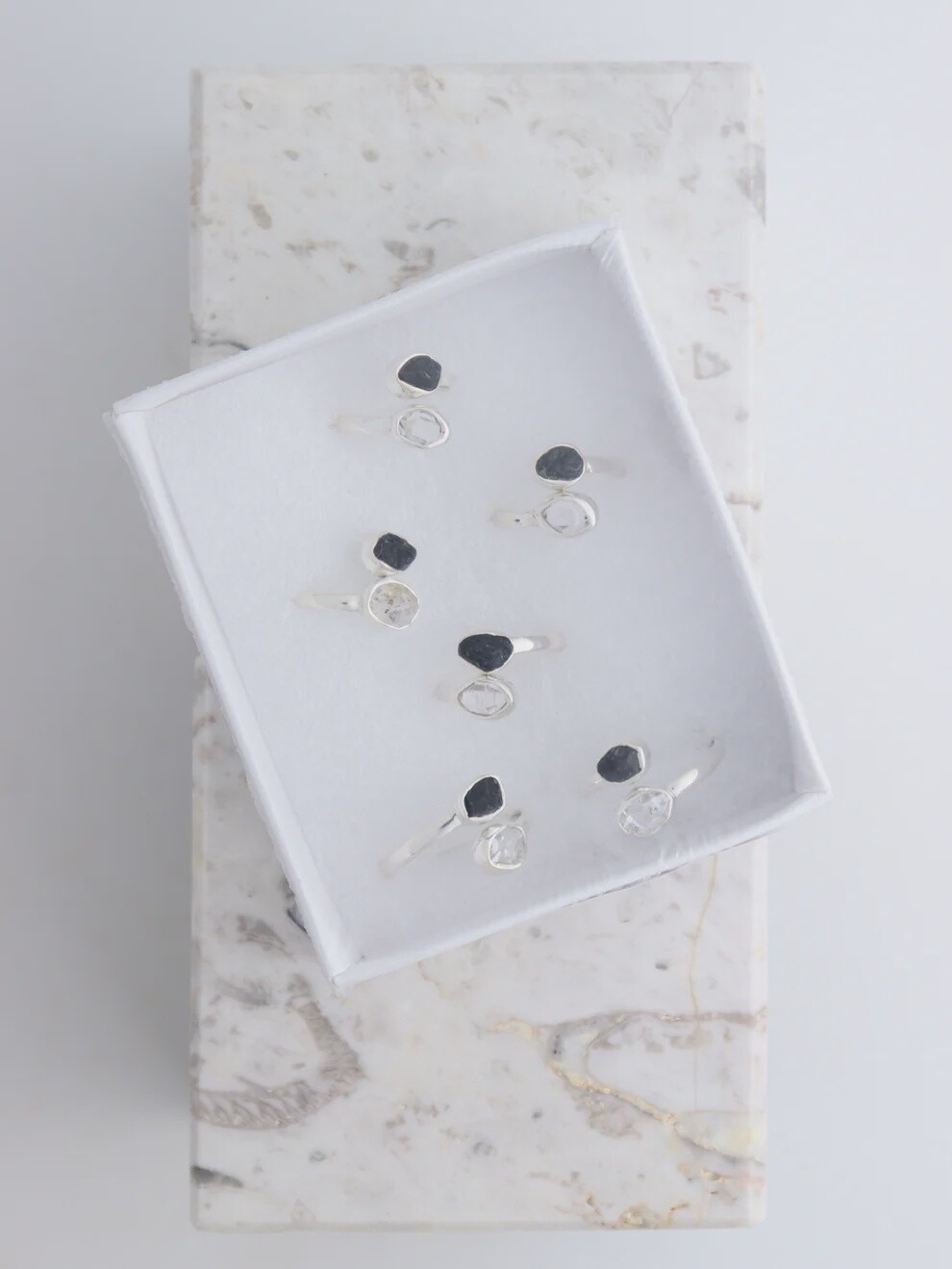 Herkimer Diamond and Black Tourmaline Adjustable Ring