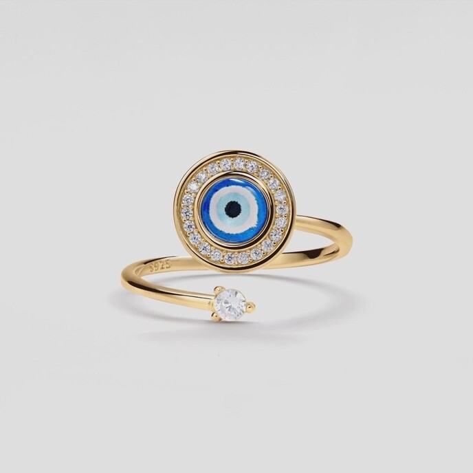 Round Glass Evil Eye Fidget Spinner Ring | Sterling Silver