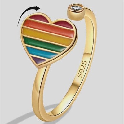Rainbow Heart Fidget Spinner Ring | Sterling Silver