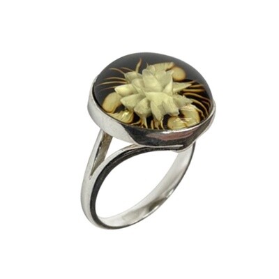 Amber Cameo/Intaglio Flower Adjustable Ring