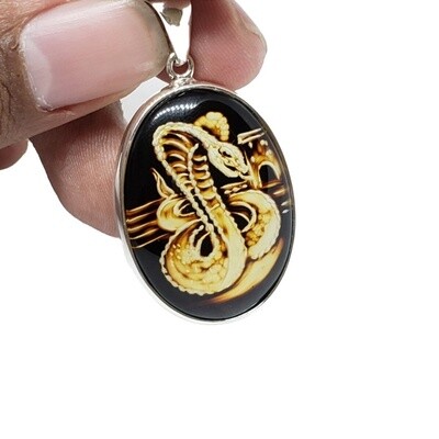 Amber Cameo / Intaglio Cobra Snake Pendant (pendant only)