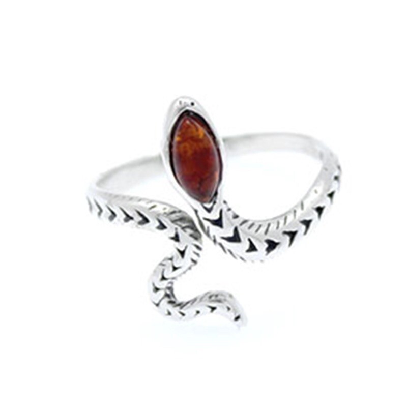 Cognac Amber Sterling Silver Snake Adjustable Ring