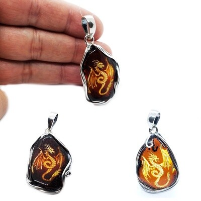 Amber Cameo Dragon Pendant (pendant only)