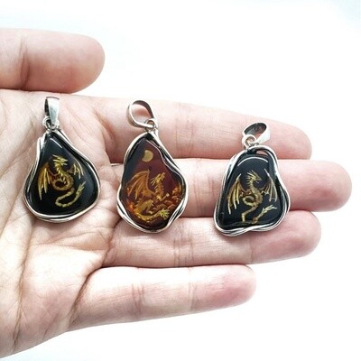 Cognac Amber Dragon Cameo/Intaglio Pendant (pendant only)