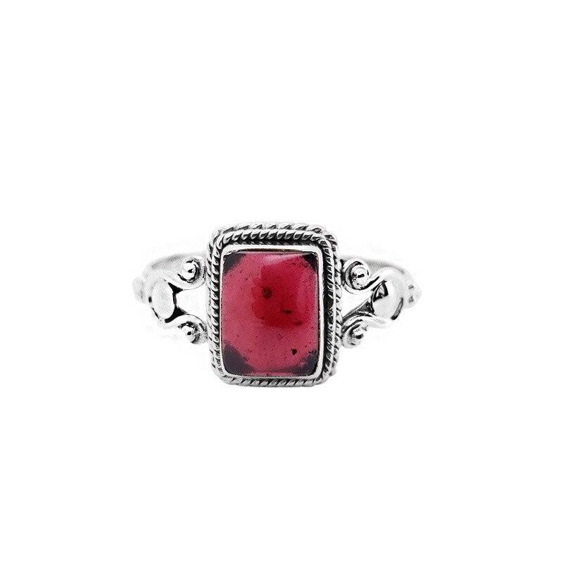 Garnet Square Sterling Silver Ring