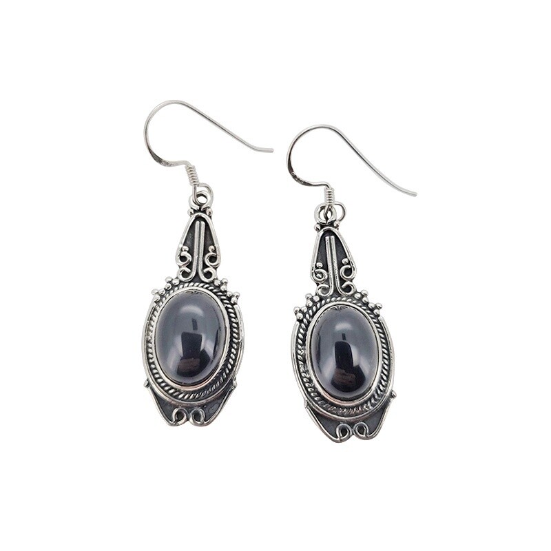 Black Onyx Sterling Silver Dangle Earrings