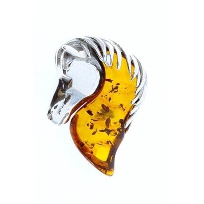 Baltic Amber Sterling Silver Horse Pendant