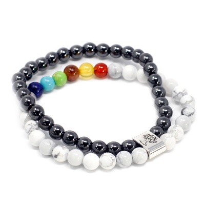 6mm White Howlite Chakra and Magnetic Gemstone Bead Bracelet