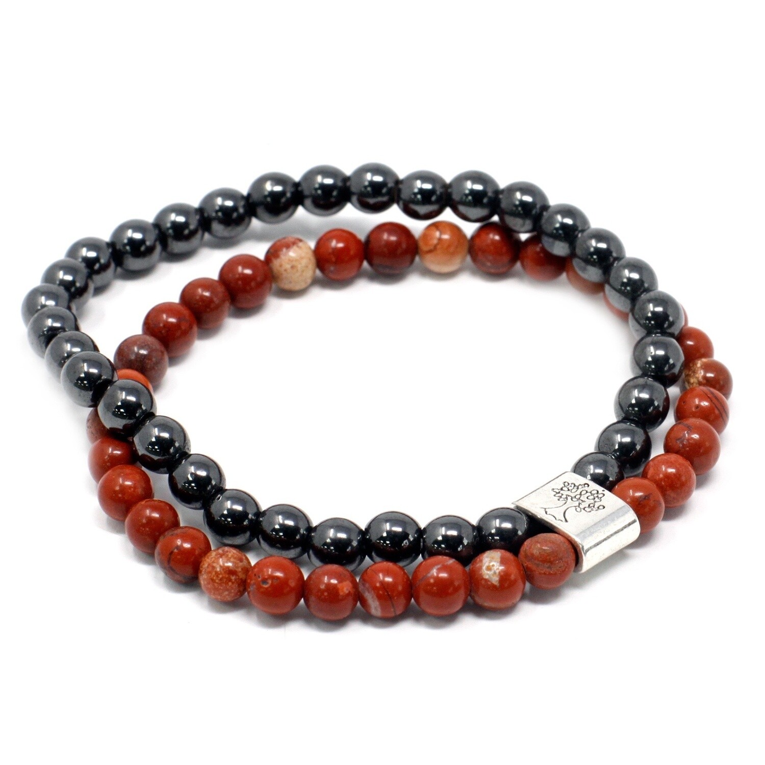 6mm Red Jasper and Magnetic Gemstone Bead Bracelet