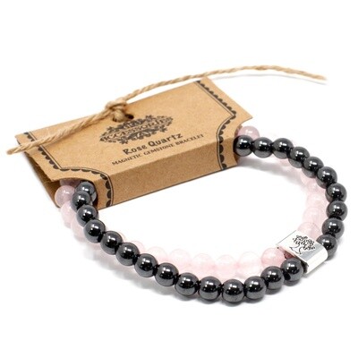 6mm Rose Quartz and Magnetic Gemstone Bead Bracelet